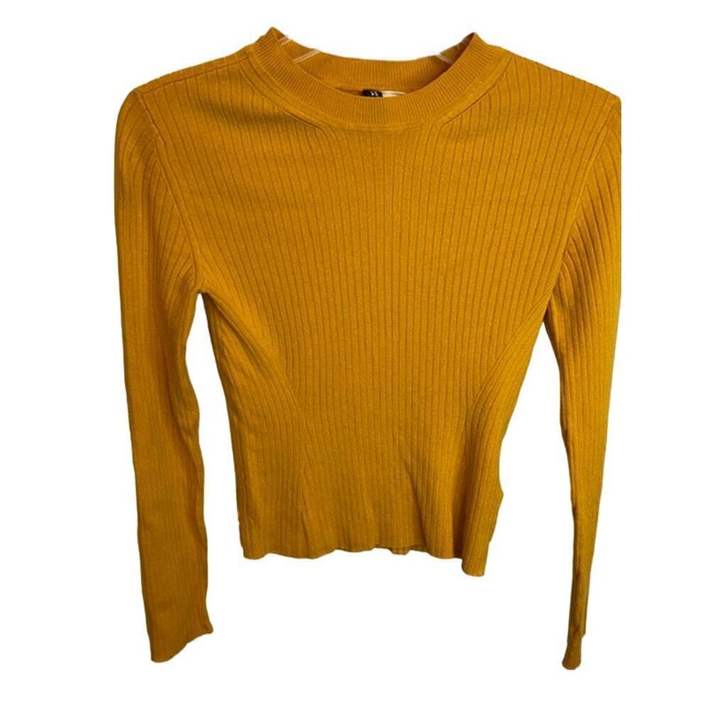 H&M Divided Womens Top S Mustard Mock Neck Sporty Crop Ribbed